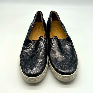 Naturalizer Carly Black Pewter Droplet Leather Slip On Platform Sneaker Shoe